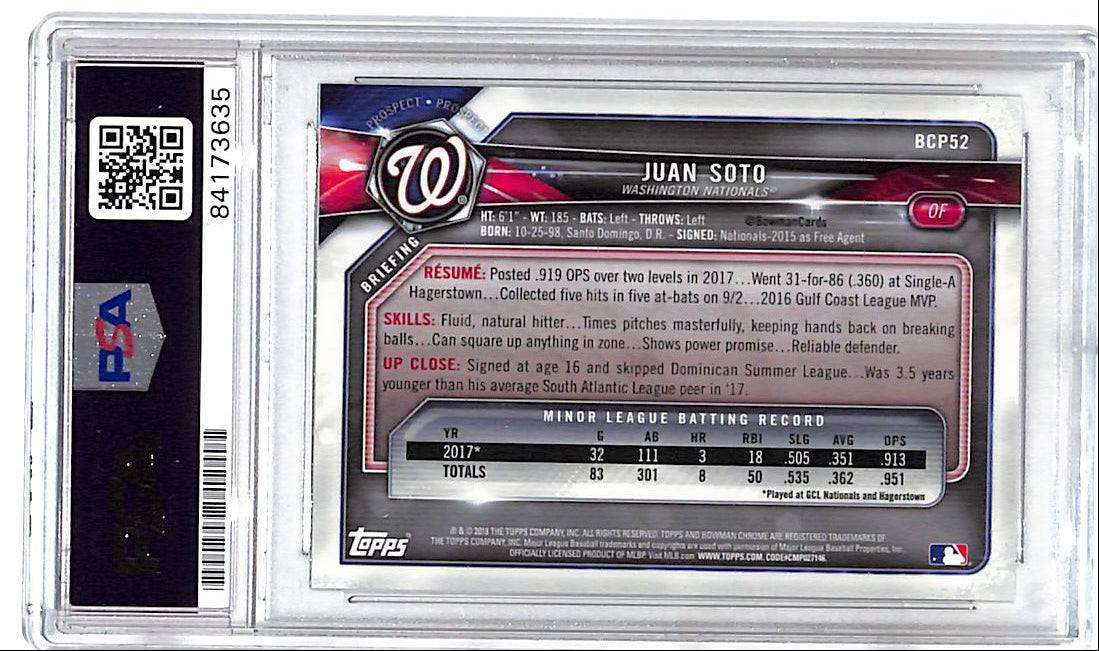 2018 Bowman Chrome Juan Soto Auto Autograph Rookie RC Gold Shimmer PSA DNA Authentic /50