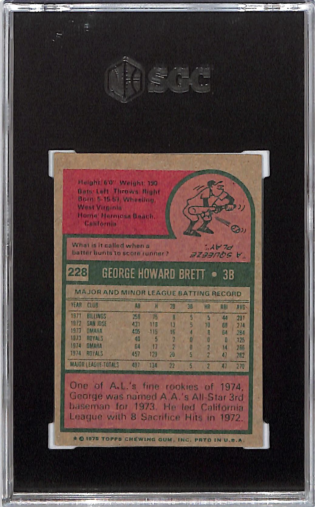 1975 Topps Mini George Brett Rookie RC #228 SGC 5.5 Royals