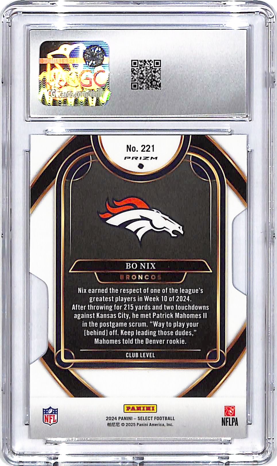 2024 Select Bo Nix Rookie RC Silver Die Cut CGC 9.5 Broncos