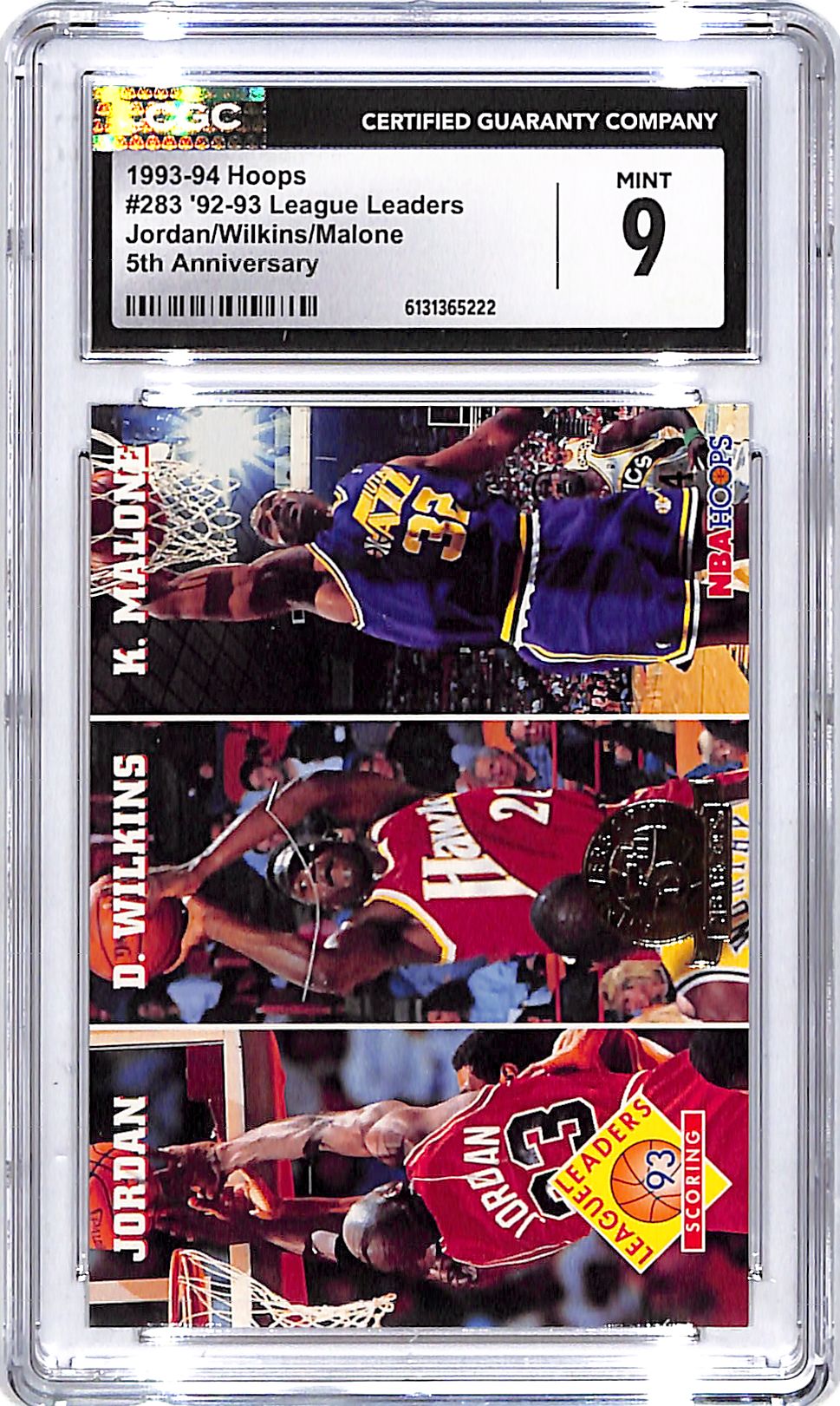 1993-94 Hoops Michael Jordan Dominique Wilkins Karl Malone League Leaders 5th Anniversary CGC 9
