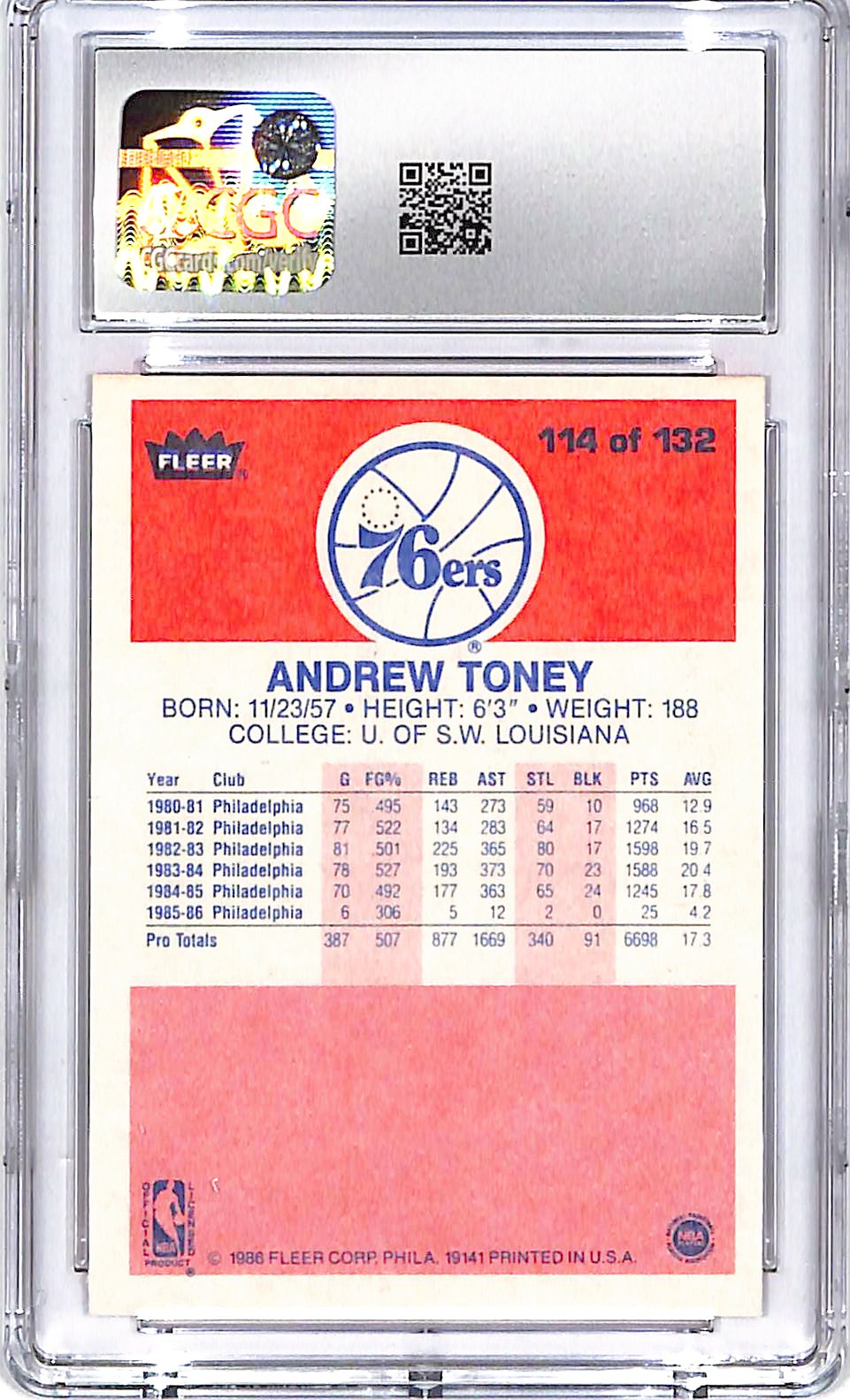 1986-87 Fleer Andrew Toney #114 CGC 8 76ers