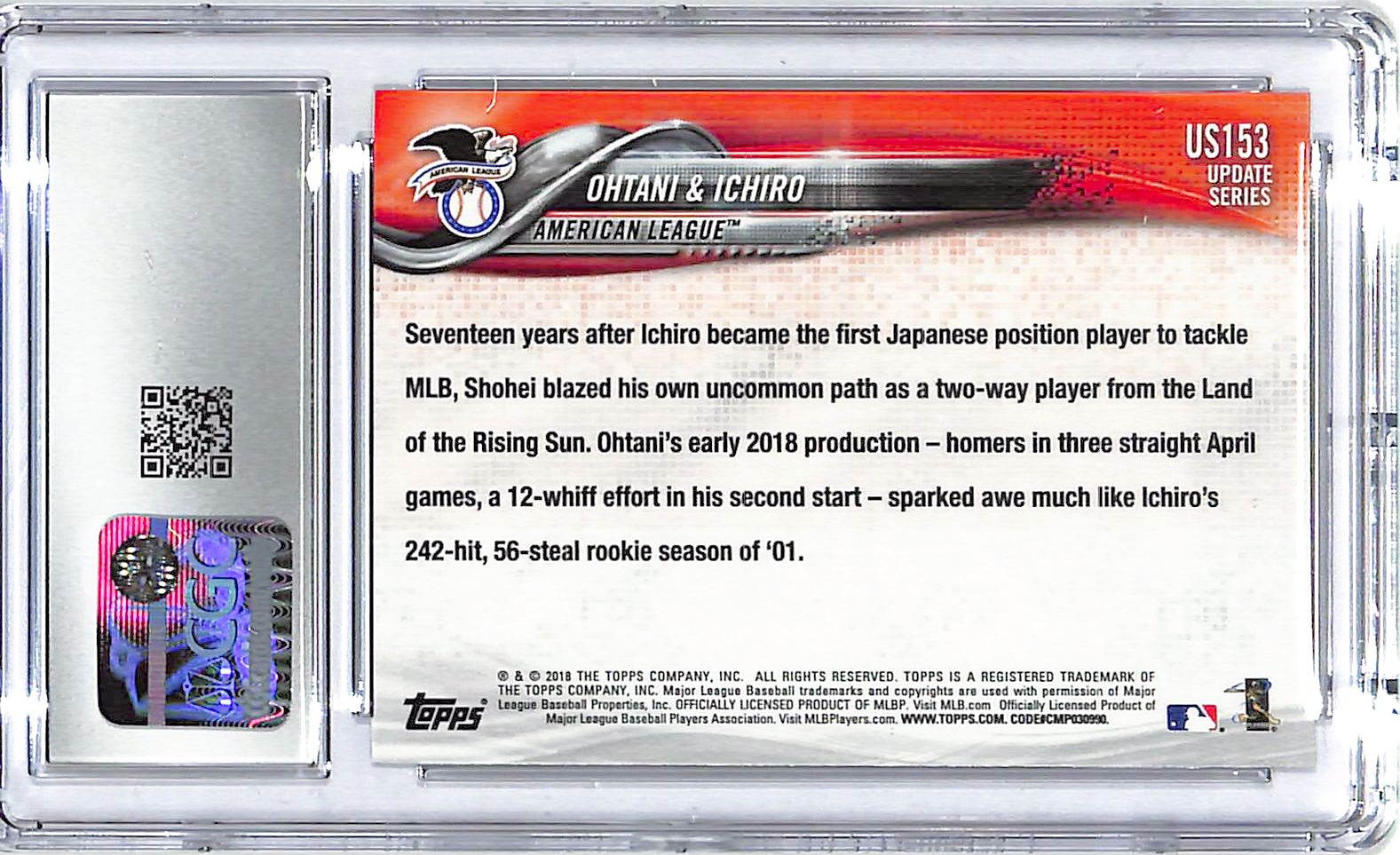 2018 Topps Update Shohei Ohtani Ichiro Japans Finest #US153 CGC Gem Mint 10