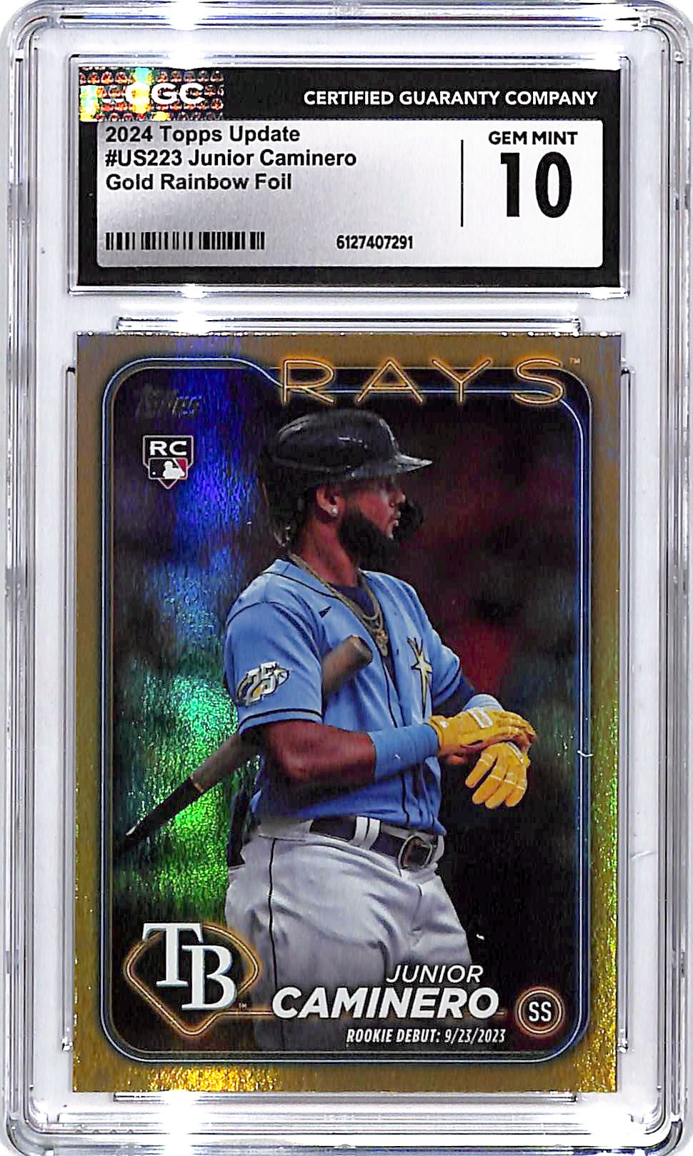 2024 Topps Update Junior Caminero Rookie RC Gold Rainbow Foil CGC 10 Rays