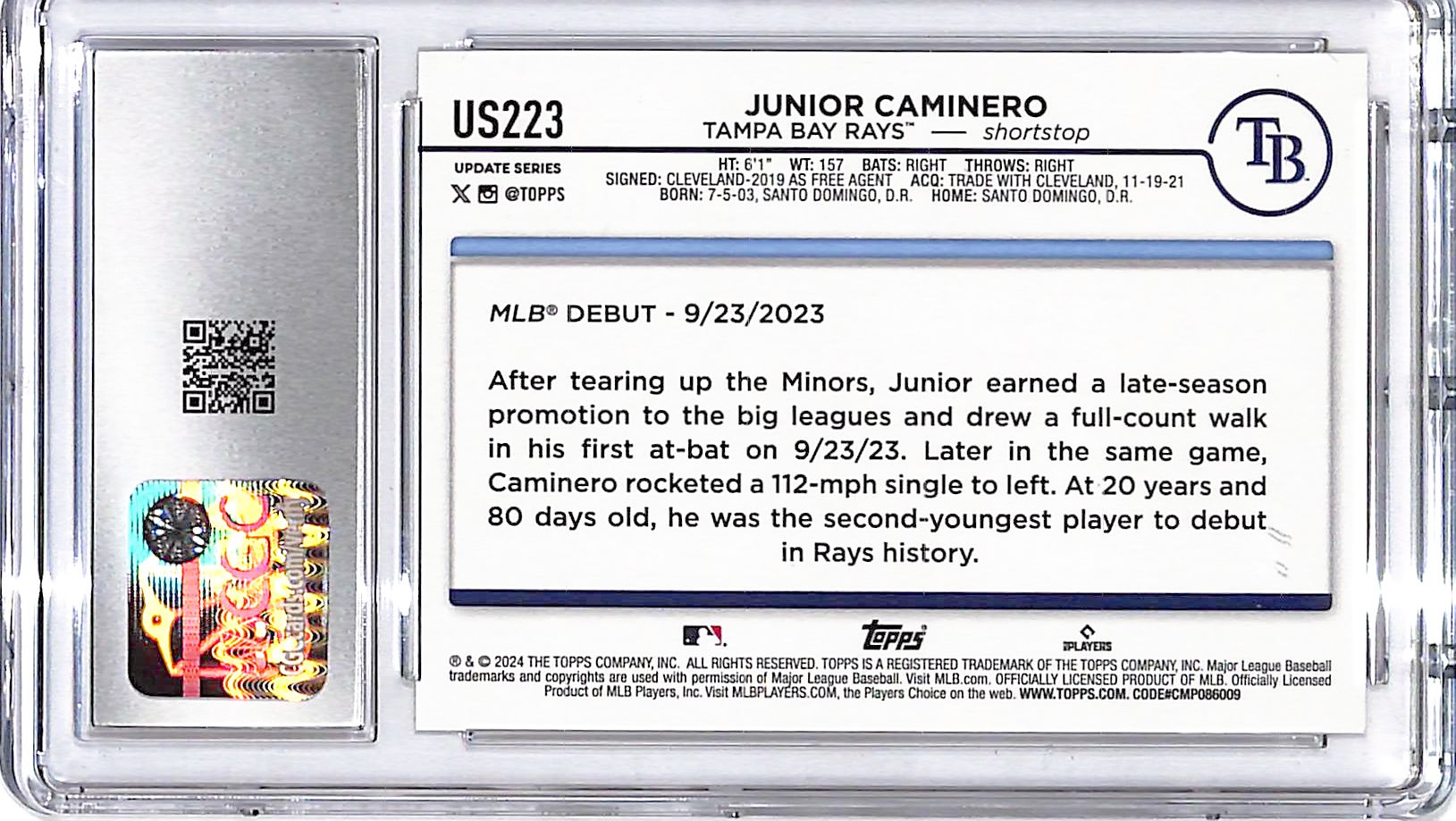 2024 Topps Update Junior Caminero Rookie RC Gold Rainbow Foil CGC 10 Rays