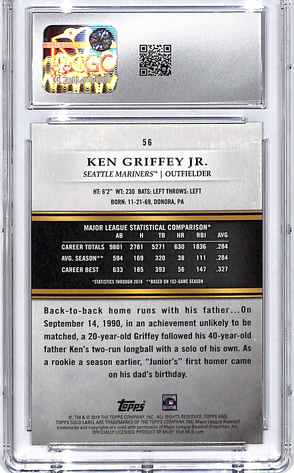 2019 Topps Gold Label Ken Griffey Jr Class 1 Black CGC 9.5 Mariners