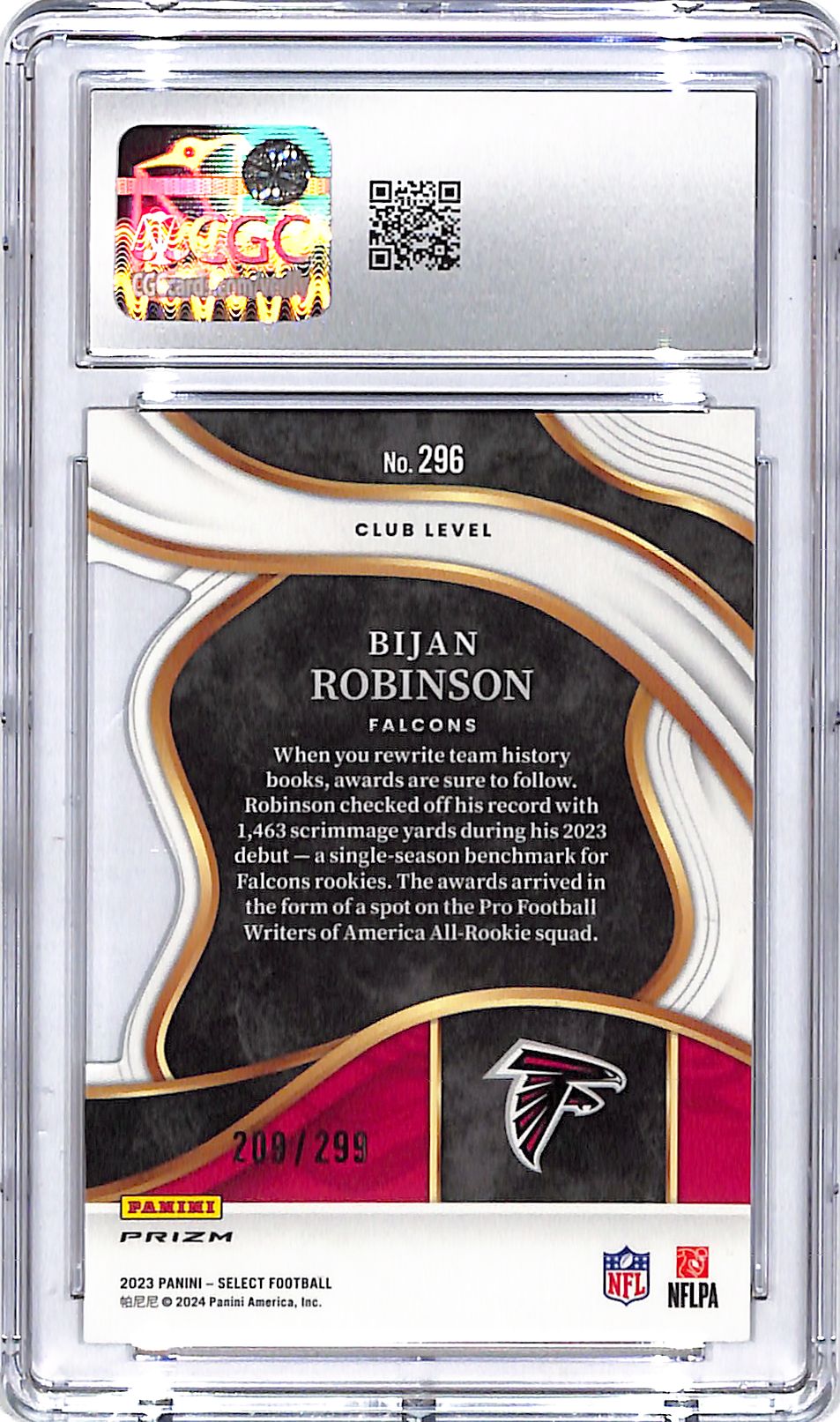 2023 Select Bijan Robinson Rookie RC Copper Die Cut /299 CGC 10 Falcons