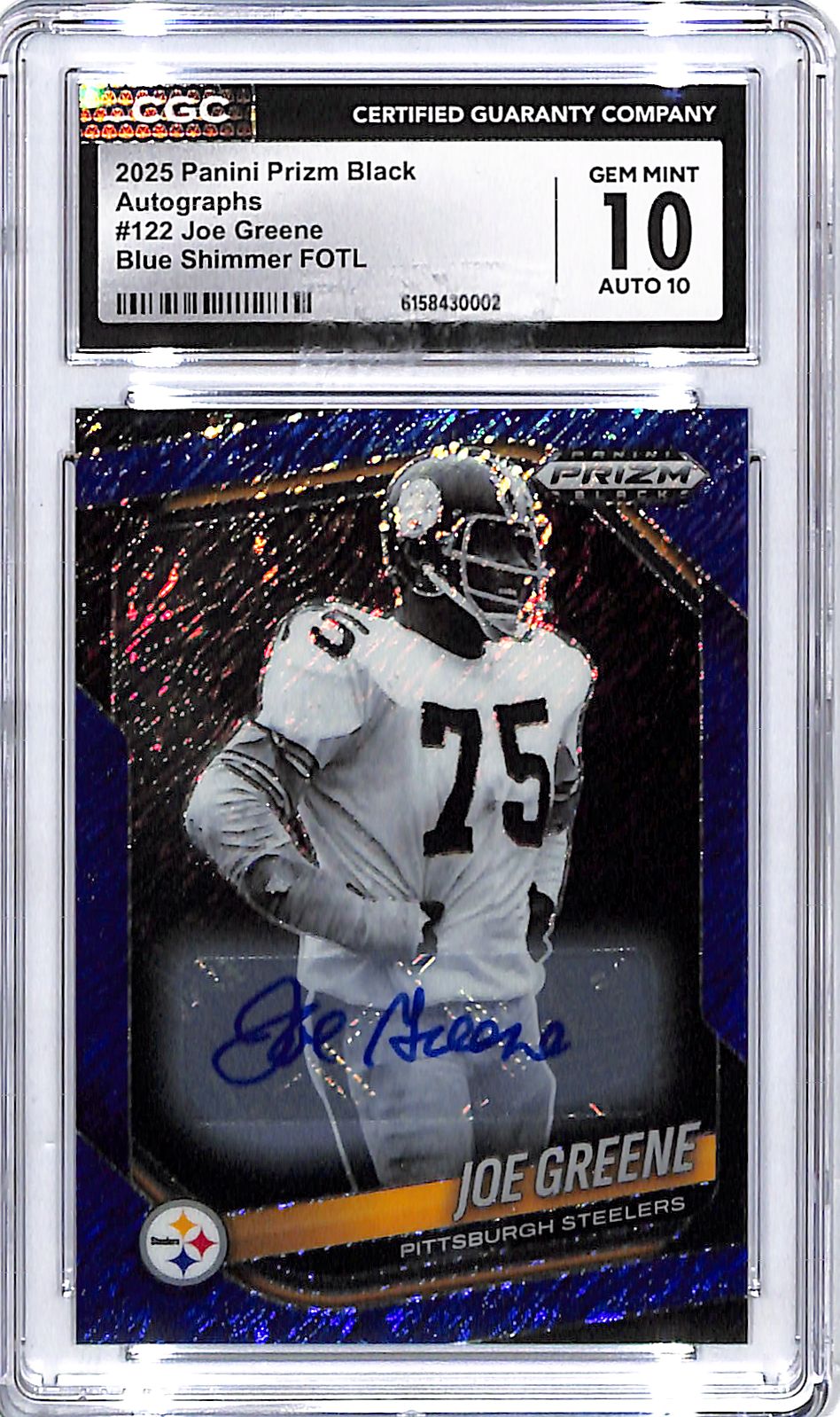 2025 Prizm Black Mean Joe Greene Auto Autograph Blue Shimmer /15 CGC 10 Steelers