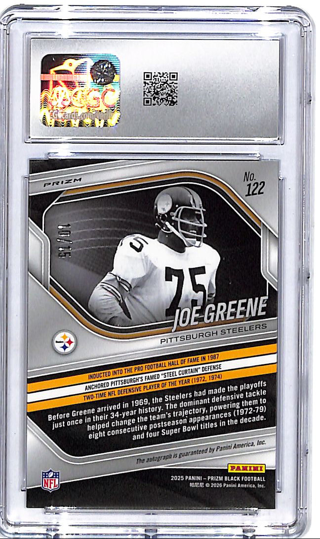 2025 Prizm Black Mean Joe Greene Auto Autograph Blue Shimmer /15 CGC 10 Steelers