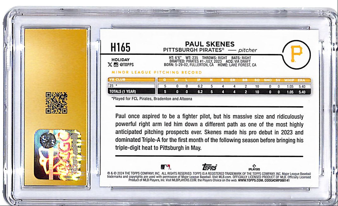 2024 Topps Holiday Paul Skenes Rookie RC H165 CGC 10 Pristine Pirates