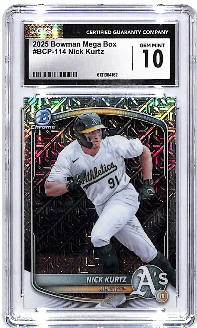 2025 Bowman Chrome Nick Kurtz Mega Box Mojo Refractor Rookie RC CGC 10 Athletics