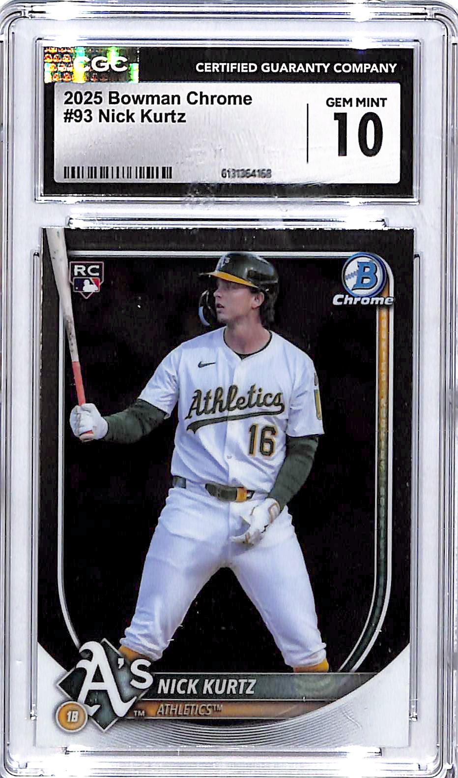 2025 Bowman Chrome Nick Kurtz Rookie RC #93 CGC 10 Athletics