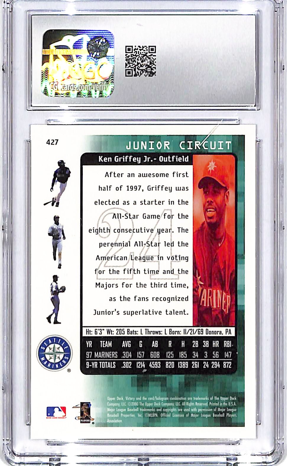 2000 Upper Deck Victory Ken Griffey Jr #427 CGC 10 Mariners