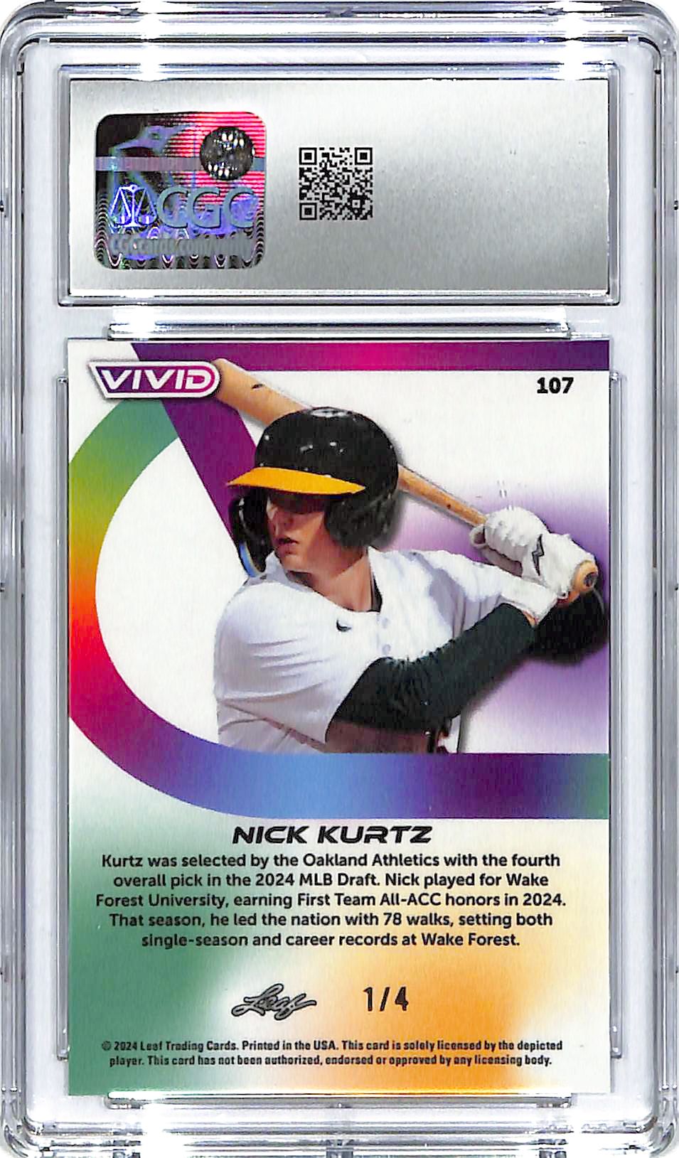 2024 Nick Kurtz Leaf Vivid Green Crystal #1/4 - #107 CGC Gem Mint 10