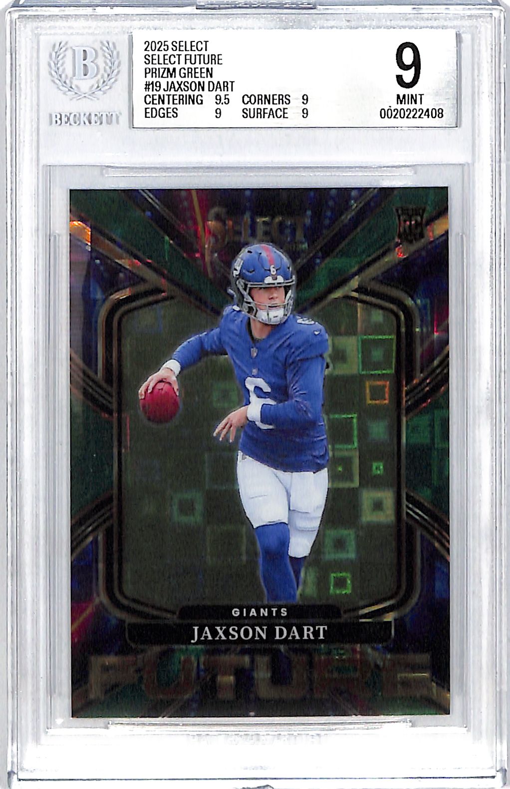 2025 Select Jaxson Dart Future Rookie RC Green /5 BGS 9 Giants