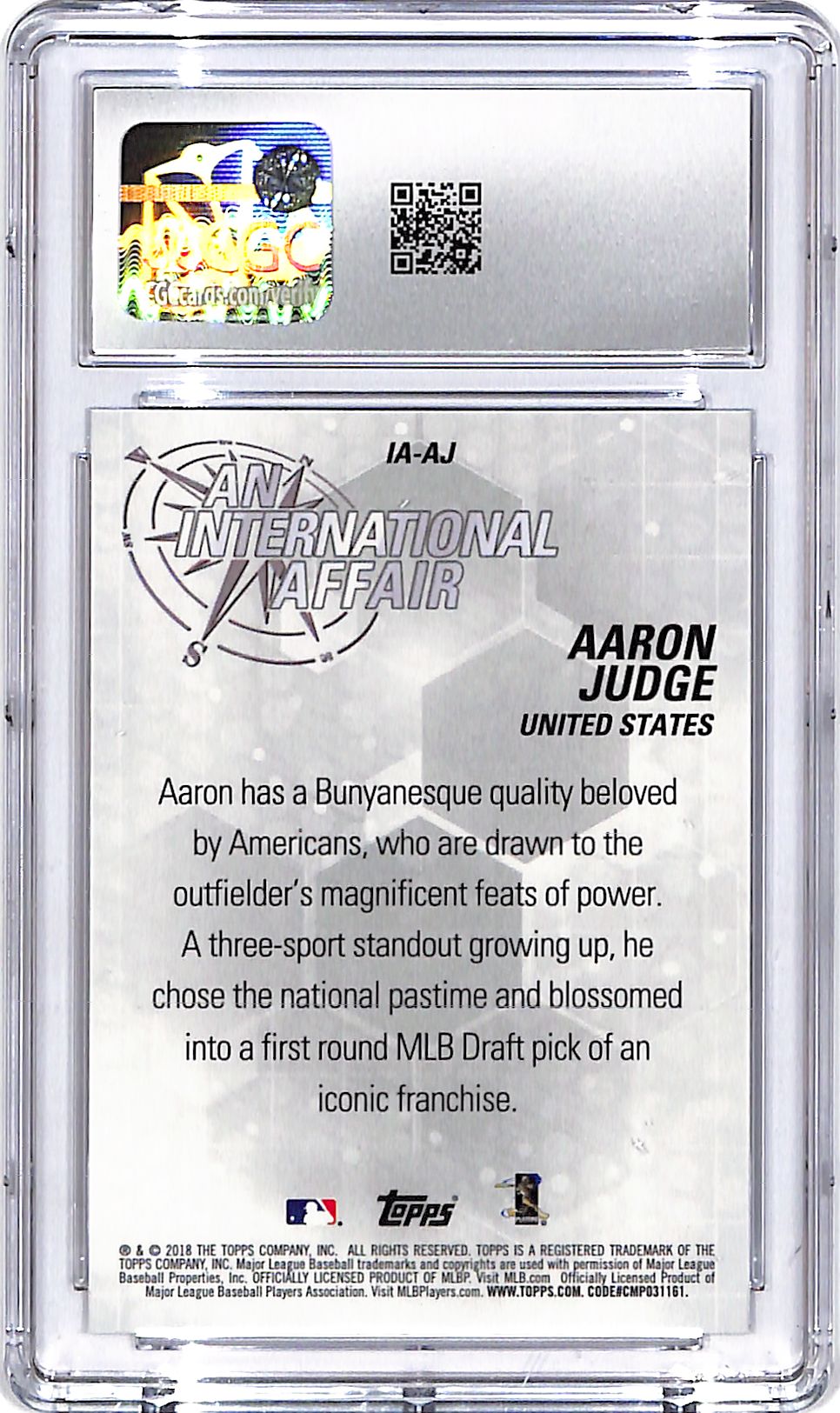 2018 Topps Chrome Update Aaron Judge An International Affair CGC 10 Yankees