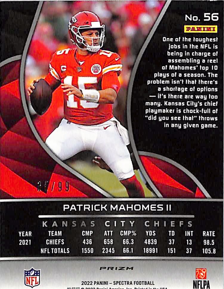 2022 Spectra Patrick Mahomes /99 Meta #56 Chiefs