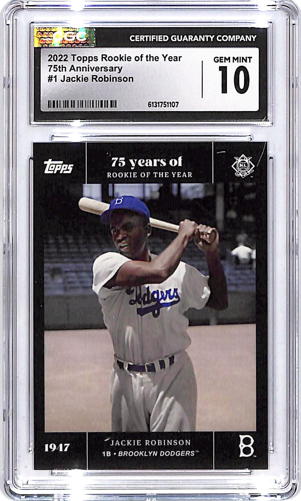 2022 Topps Rookie of the Year 75th Anniversary Jackie Robinson #1 CGC 10 Dodgers
