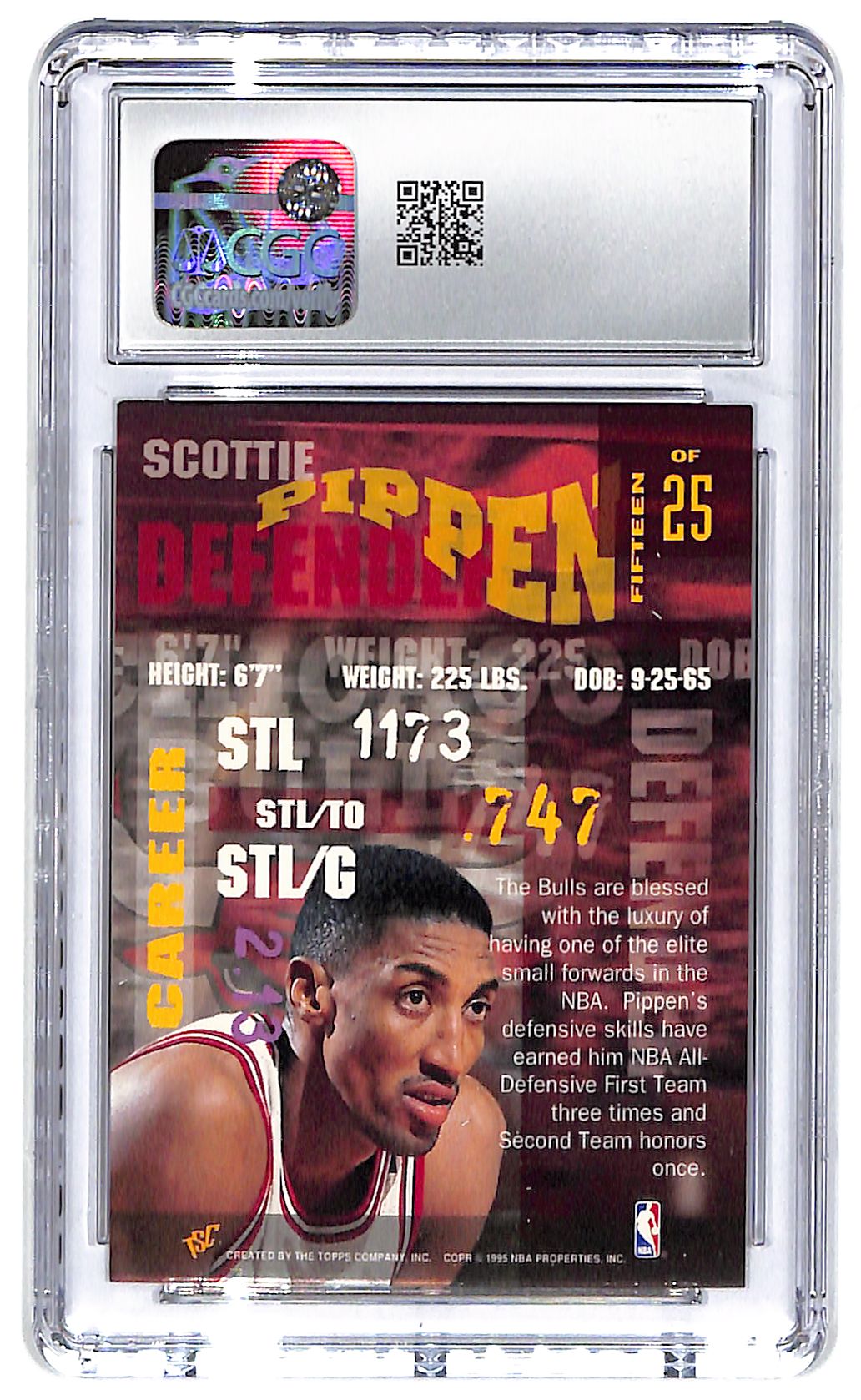 1994-95 Scottie Pippen Stadium Club Super Skills #15 CGC Mint 9