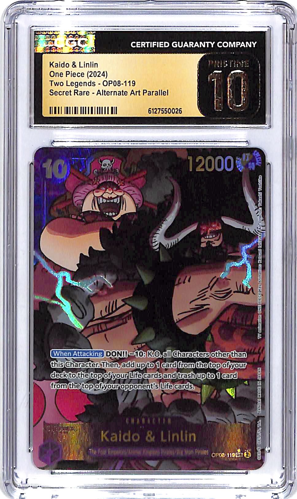 One Piece Two Legends OP08 Kaido & Linlin 119 Alternate Art CGC 10 Pristine