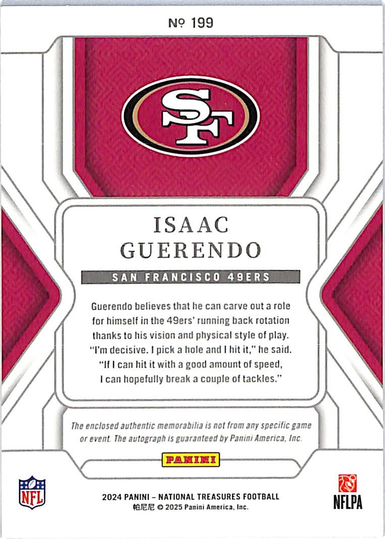 2024 National Treasures Isaac Guerendo Auto Autograph Rookie RC Patch Jersey /49