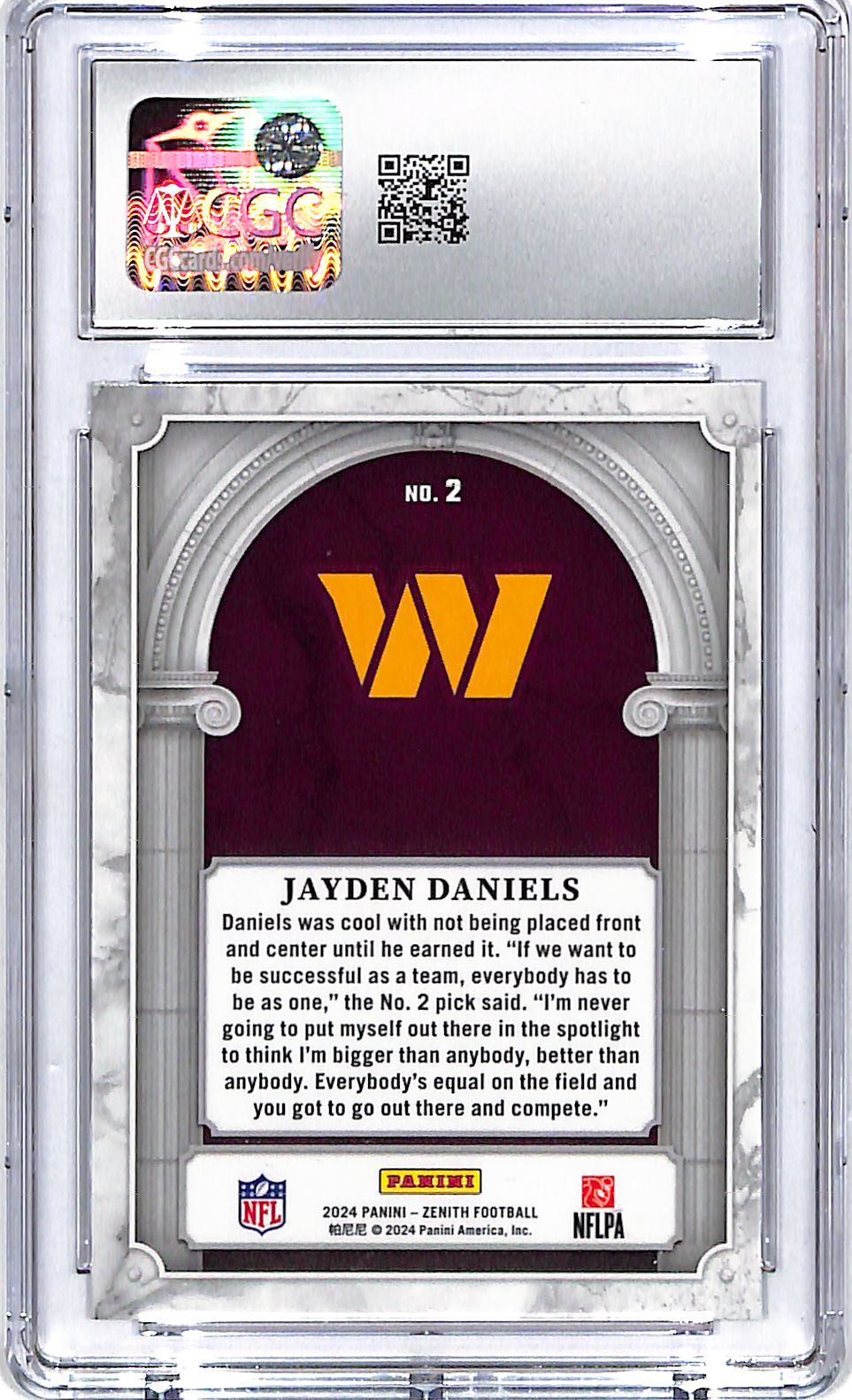 2024 Zenith Jayden Daniels Z-Marquee Rookie RC CGC 10 Commanders