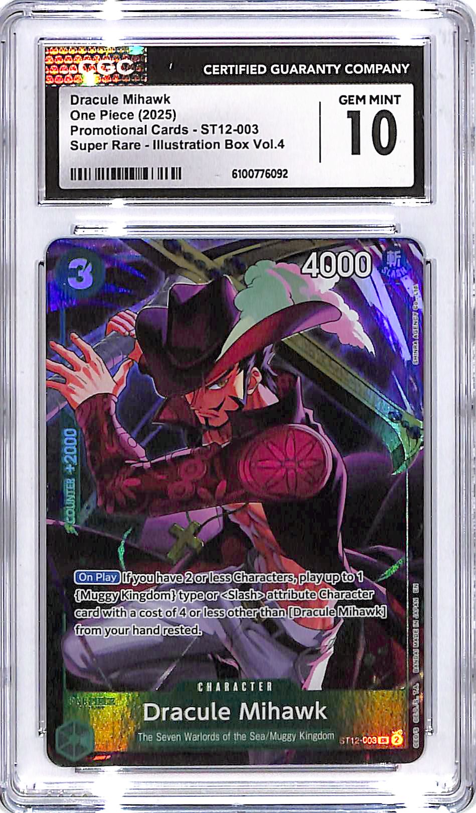 One Piece Promotional Cards Illustration Box Vol 4 ST12 Dracule Mihawk 003 CGC 10