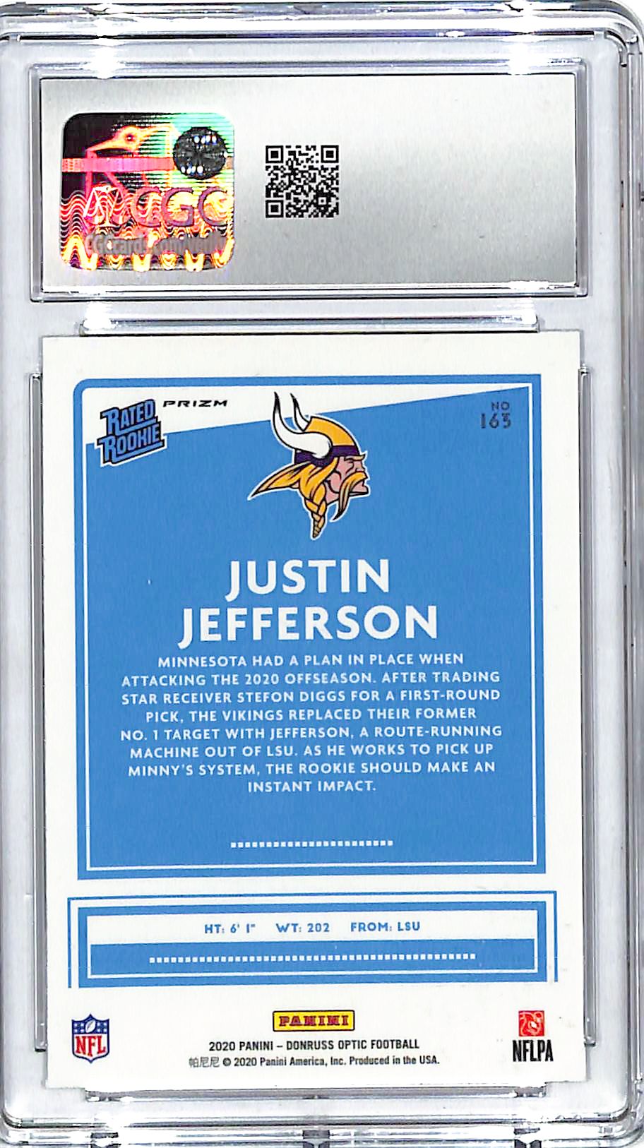2020 Donruss Optic Justin Jefferson Rated Rookie RC Holo CGC 10 Vikings