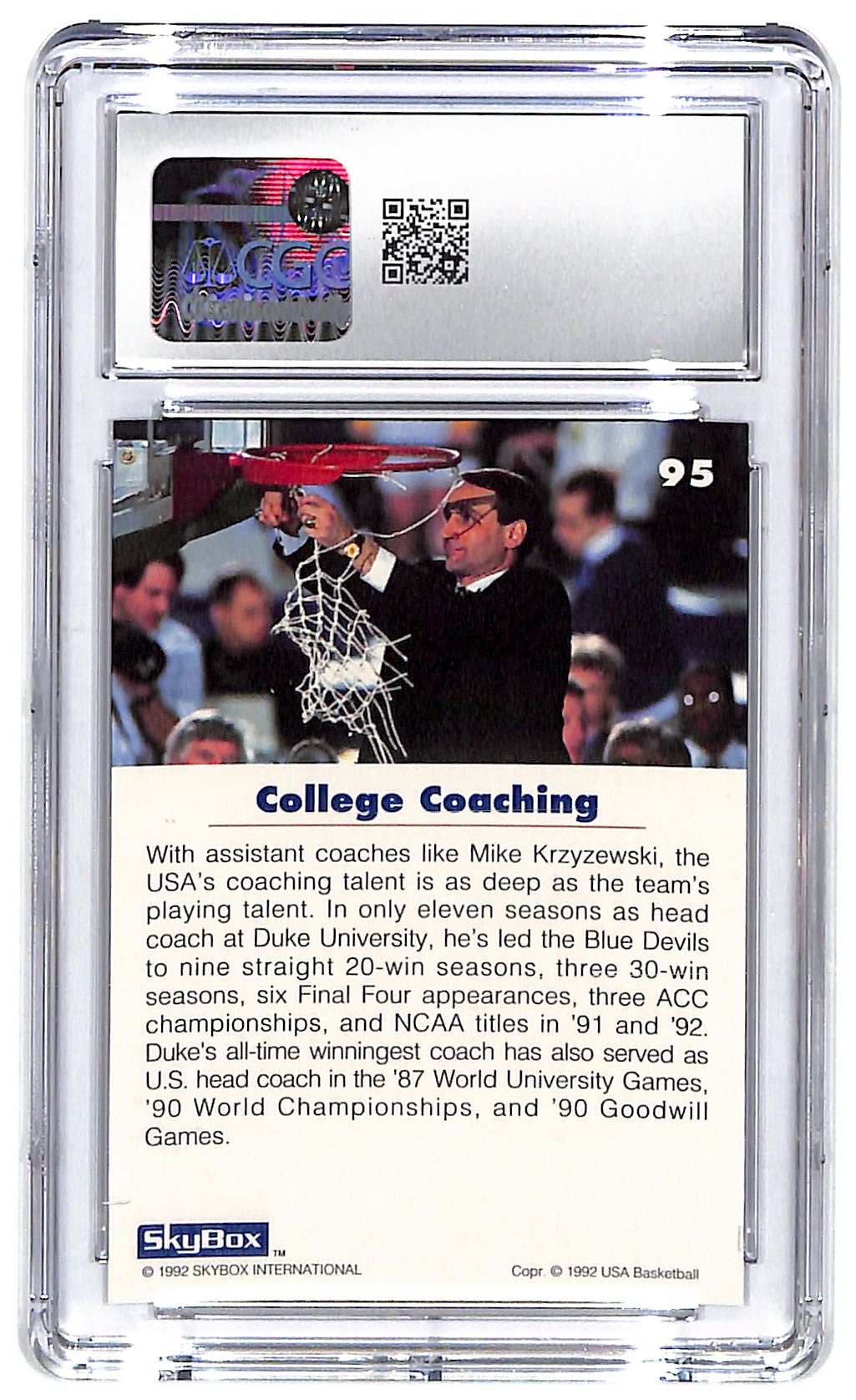 1992-93 Mike Kryzewski Skybox USA #95 CGC Gem Mint 10