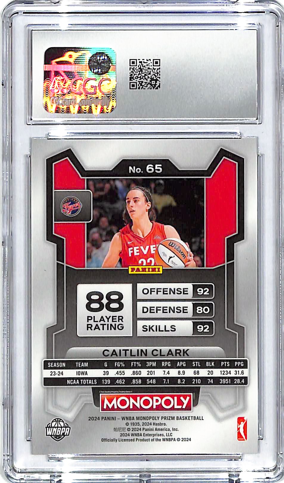 2024 Prizm Monopoly WNBA Caitlin Clark Rookie RC CGC 10 #65 Fever