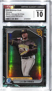 2024 Bowman Chrome Draft Leo De Vries Aqua Lunar Refractor /125 CGC 10 Padres