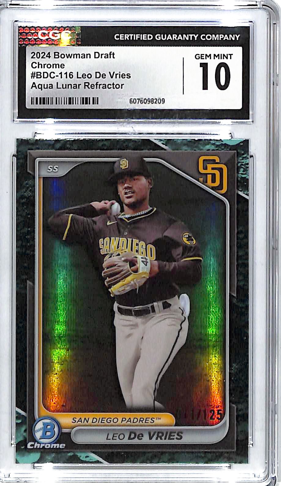2024 Bowman Chrome Draft Leo De Vries Aqua Lunar Refractor /125 CGC 10 Padres