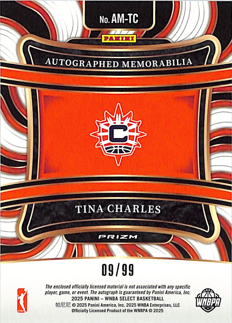 2025 Select Tina Charles Auto Autograph Patch Jersey Purple /99 Sun