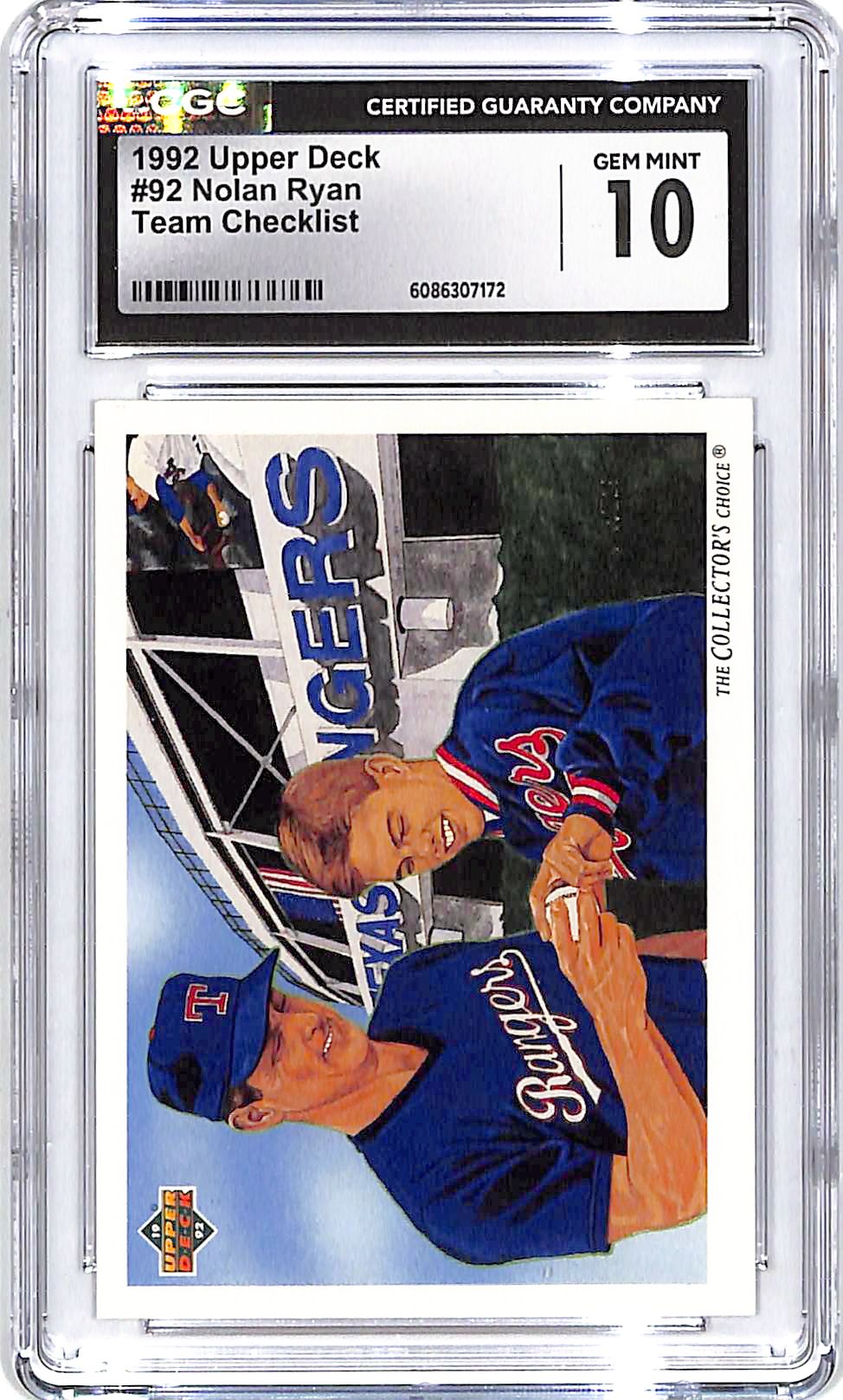 1992 Upper Deck Nolan Ryan Team Checklist #92 CGC 10 Rangers