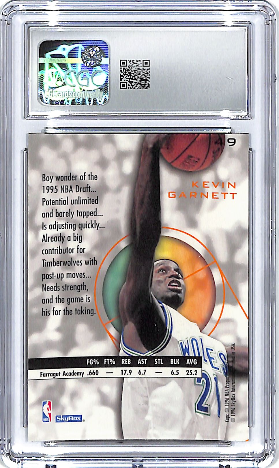 1995-96 SkyBox E-XL Kevin Garnett #49 CGC 9 Timberwolves