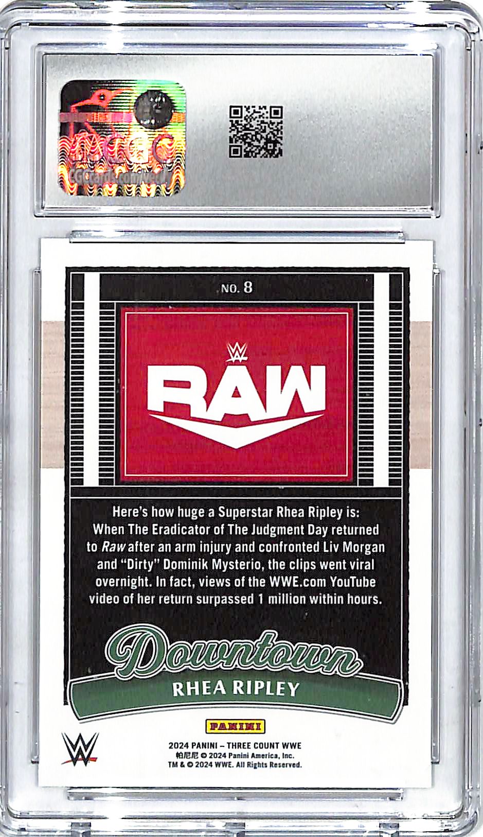 2024 Panini Three Count WWE Rhea Ripley Downtown #8 CGC 9.5