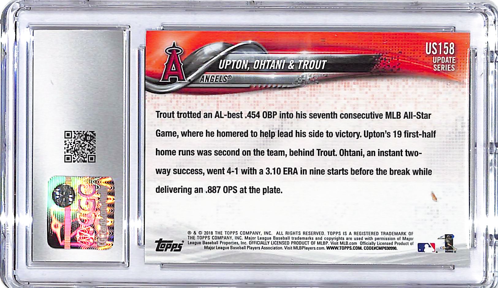 2018 Topps Update Shohei Ohtani Mike Trout Upton Next Stop Stardom Rookie RC CGC 10