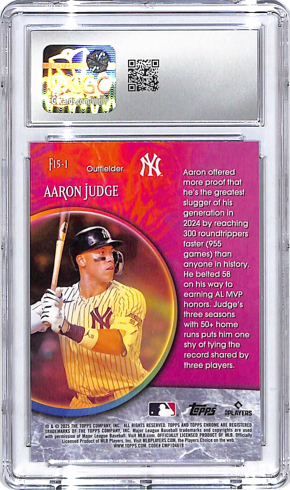 2025 Topps Chrome Aaron Judge Fortune 15 CGC 10 Yankees