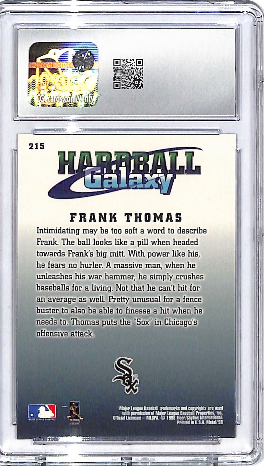 1998 Metal Universe Frank Thomas Hardball Galaxy #215 CGC 9 White Sox