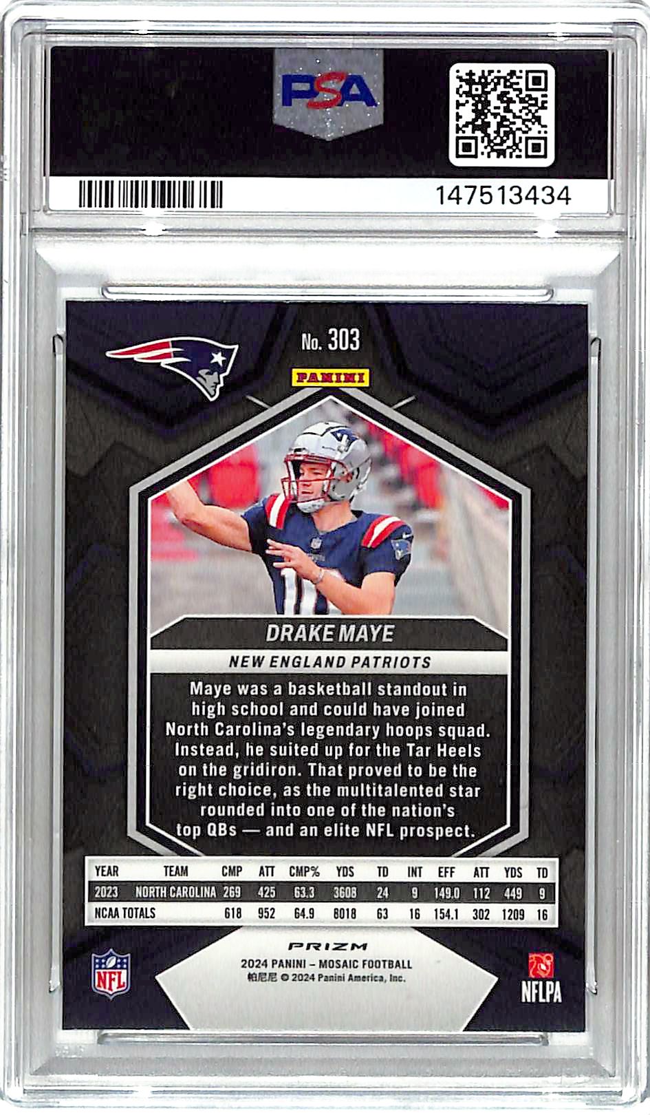 2024 Mosaic Drake Maye Rookie RC Mosaic PSA 10 #303 Patriots