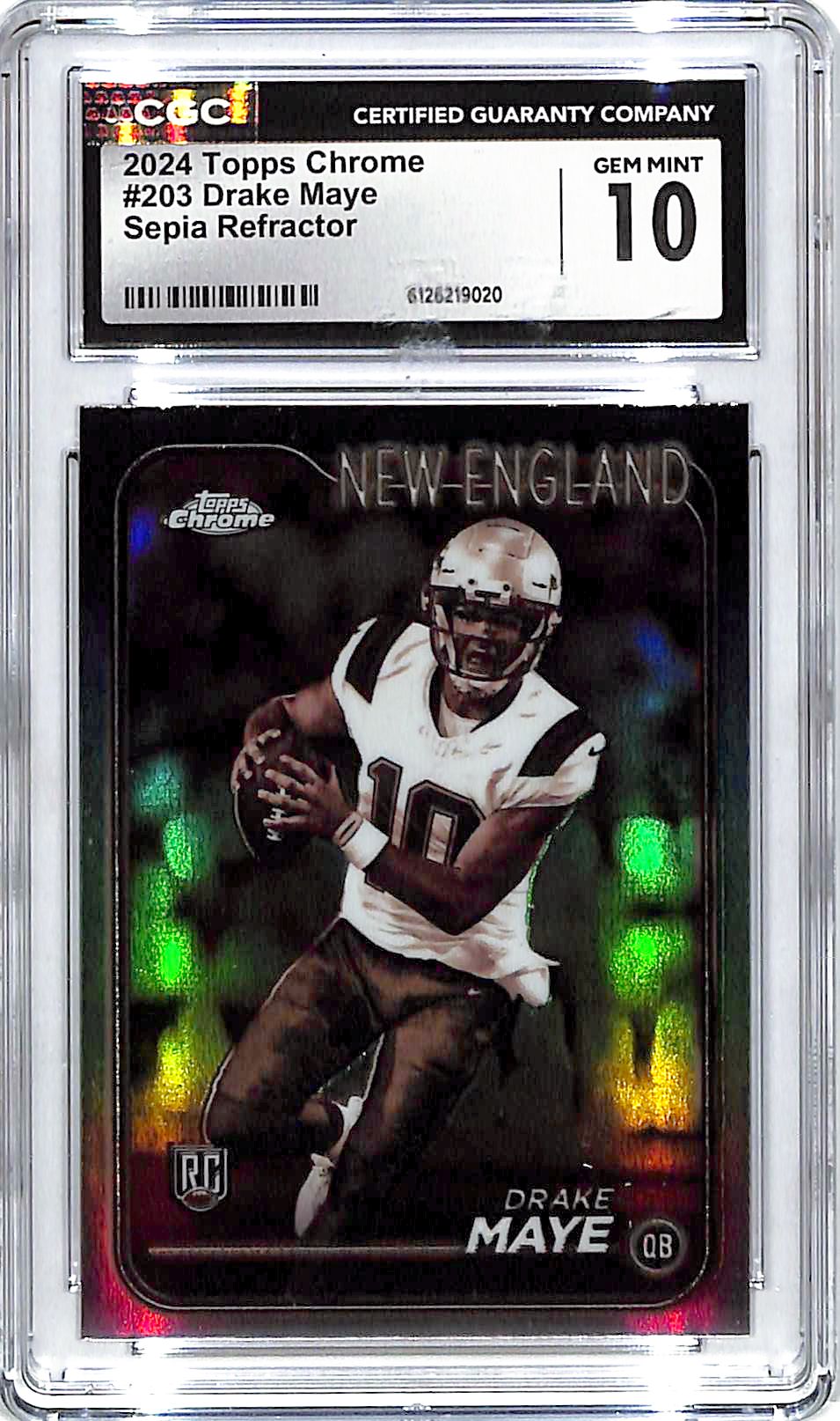 2024 Topps Chrome Drake Maye Rookie RC Sepia Refractor CGC 10 Patriots