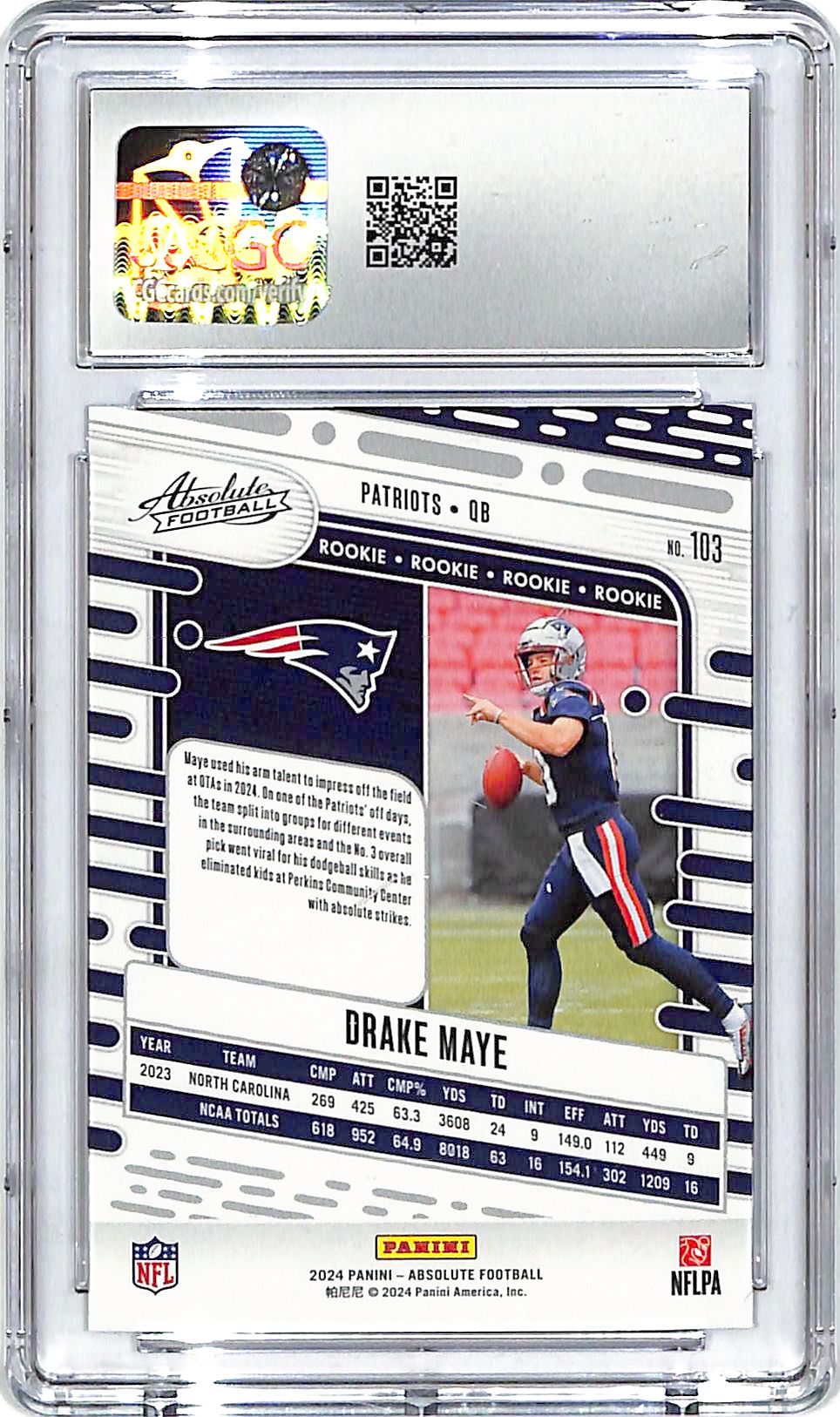 2024 Absolute Drake Maye Retail Rookie RC #103 CGC 10 Patriots