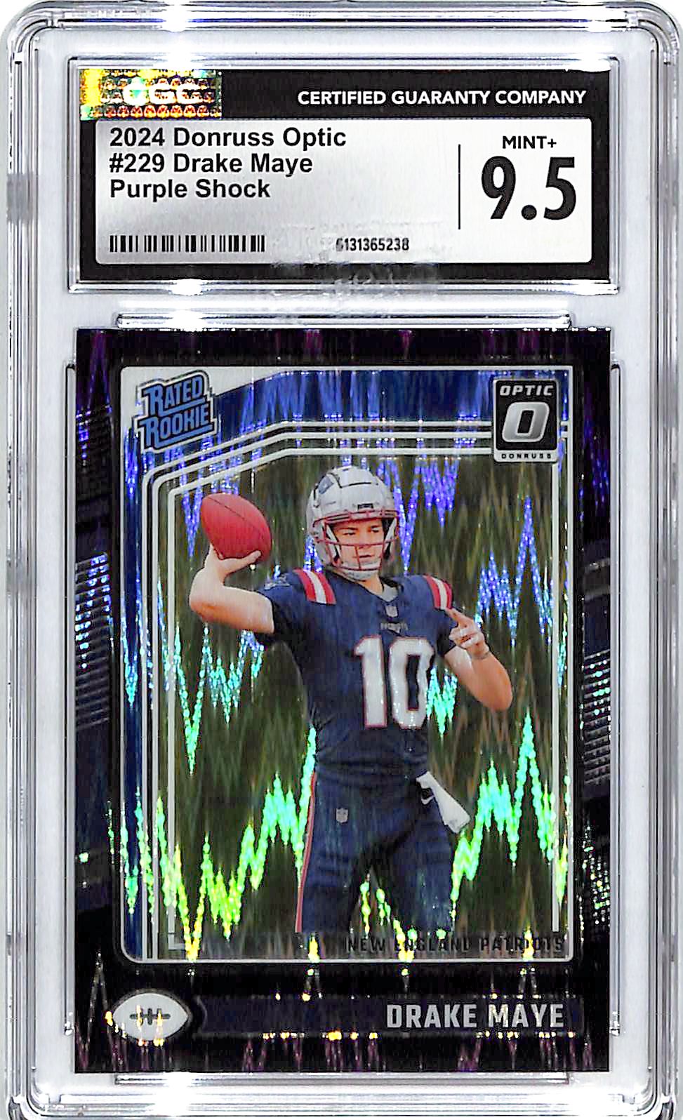 2024 Donruss Optic Drake Maye Rated Rookie RC Purple Shock CGC 9.5 Patriots