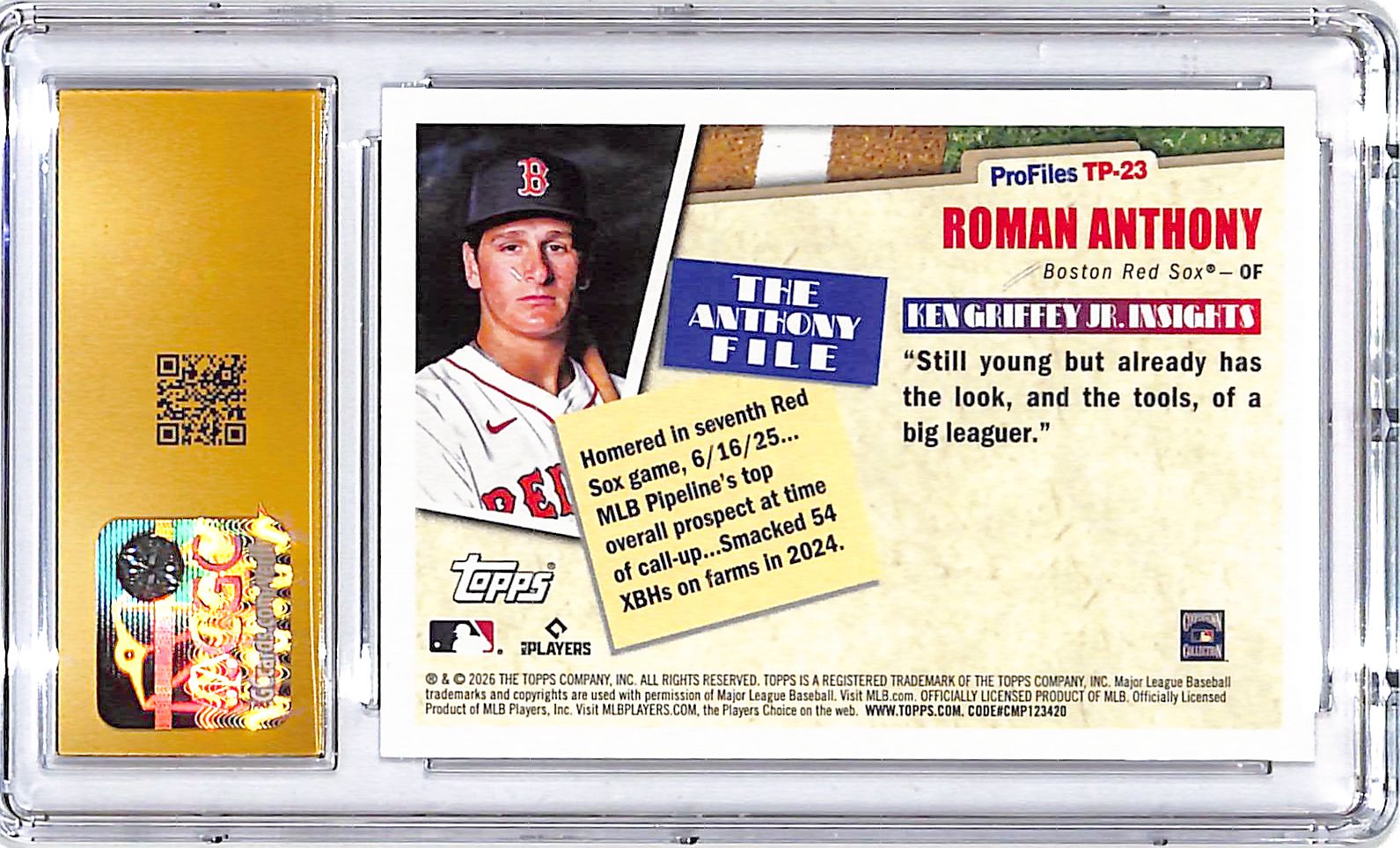 2026 Topps Roman Anthony Topps Profiles Rookie RC CGC 10 Pristine Red Sox