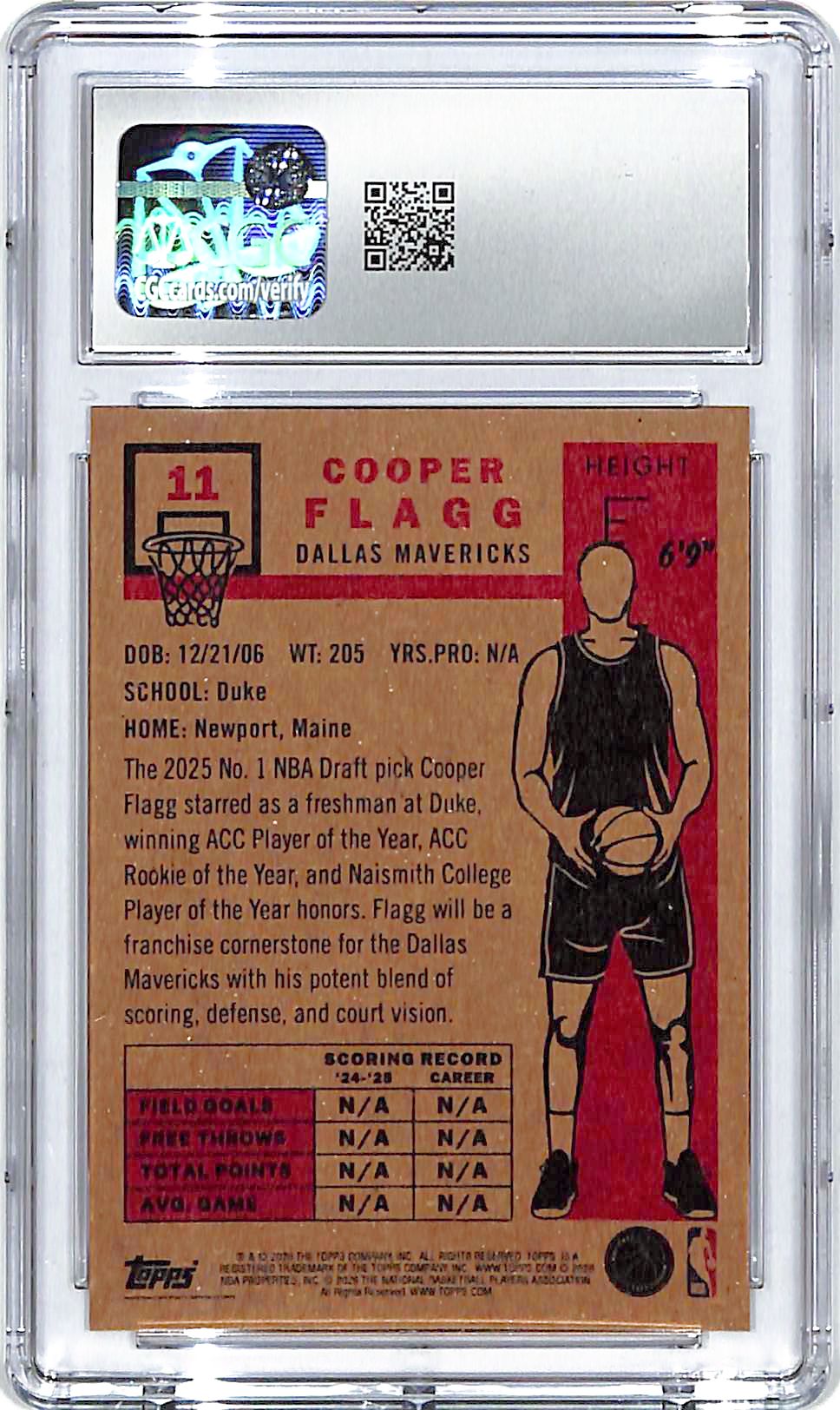 2025-26 Topps Living Set Cooper Flagg Rookie RC #11 CGC 9 Mavericks