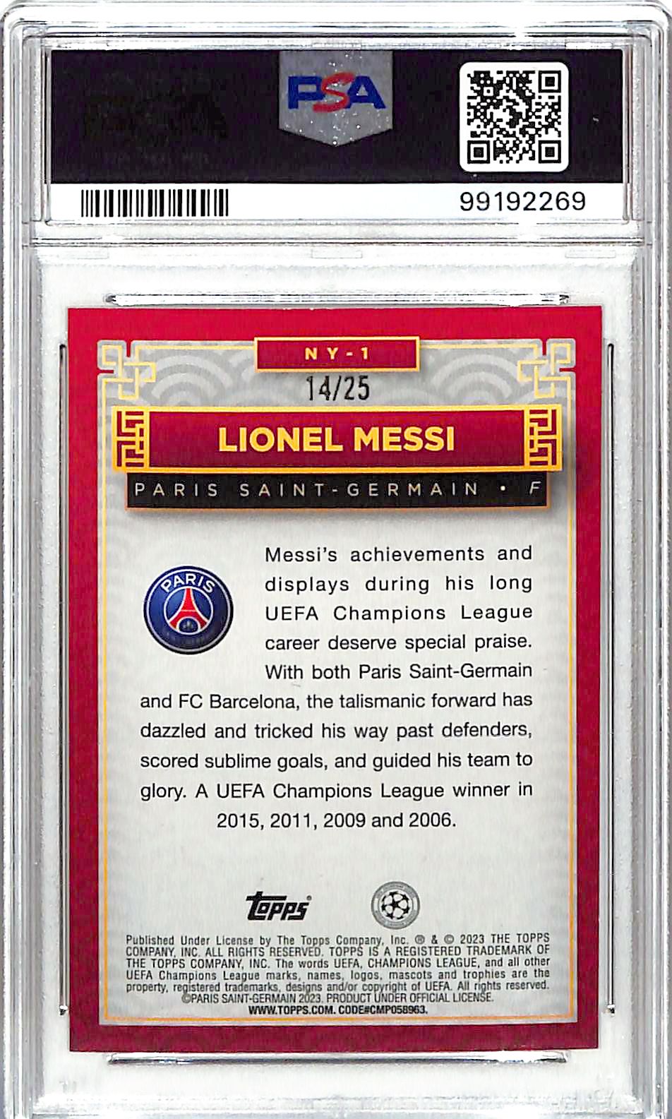 2022-23 Topps Jade Edition UEFA Lionel Messi Chinese New Year Orange PSA 8 /25 PSG