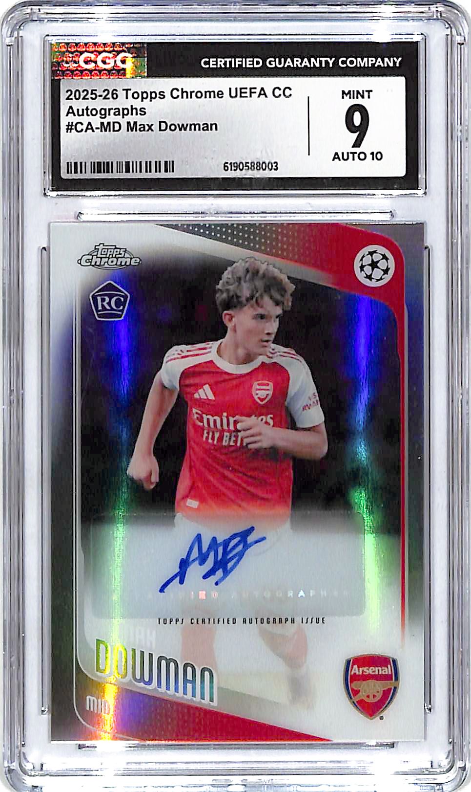 2025-26 Topps Chrome UEFA Max Dowman Auto Autograph Rookie RC Refractor CGC 9