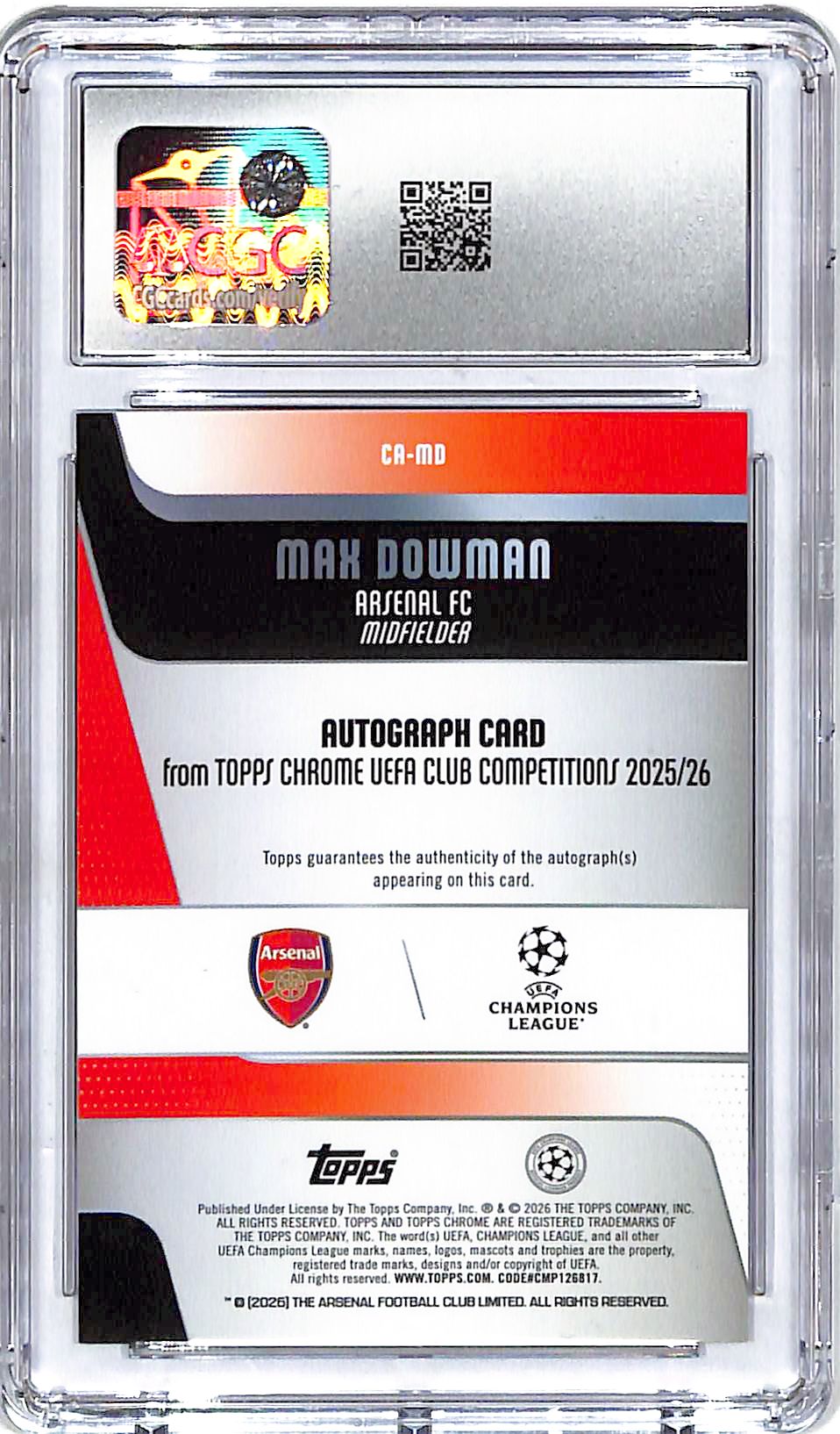 2025-26 Topps Chrome UEFA Max Dowman Auto Autograph Rookie RC Refractor CGC 9