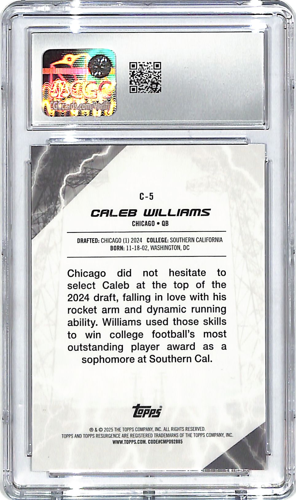2024 Topps Resurgence Caleb Williams Conductors Rookie RC CGC 10 Bears