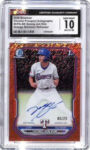 2026 Bowman Chrome Seong-Jun Kim Auto Autograph Rookie RC Orange CGC 10 /25 Shimmer Rangers