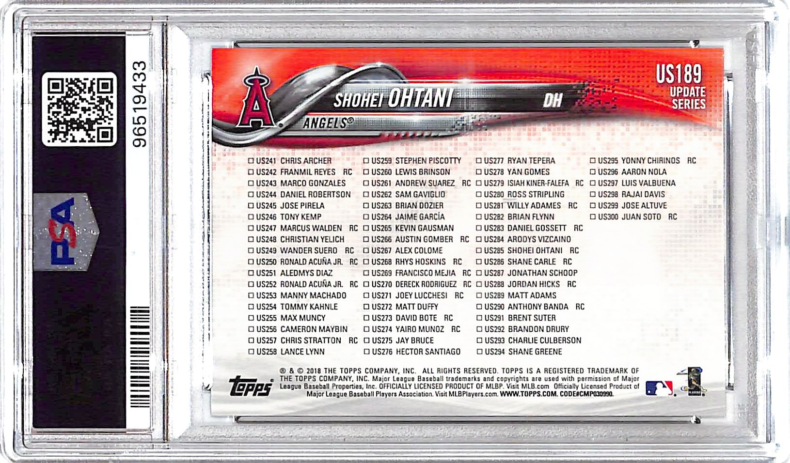 2018 Topps Update Shohei Ohtani Rookie RC 3 Game HR Streak US189 PSA 10 Angels